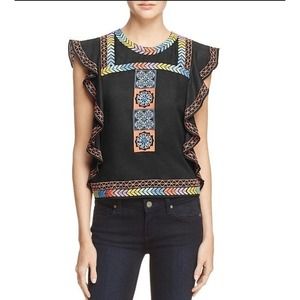 Ban Jara Tops Banjara Embroidered Blouse Paisley Ruffle Sleeve Cut Out Back